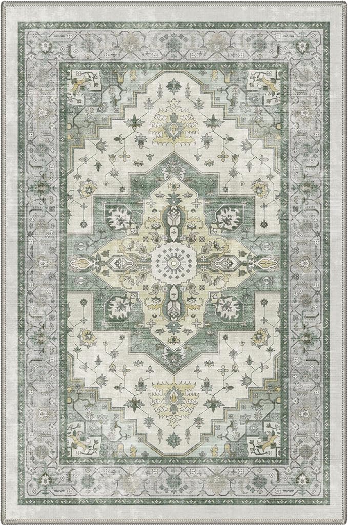 GENIMO Runner Rug 2x5 Non Slip Machine Washable Vintage Hallway Runner Rug, Low Pile Lightweight Rugs for Entryway, Hallway, Kitchen and Corridor, Sage Green