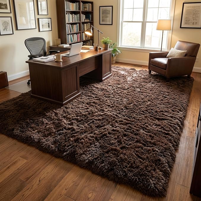 Large Area Rugs for Living Room, 7x10 Soft Fluffy Shaggy Rug, Machine Washable Non-Slip Plush Fuzzy Indoor Carpet, Aesthetic Home Decor for Bedroom,Kids Room,Nursery,Dorm, Coffee Brown