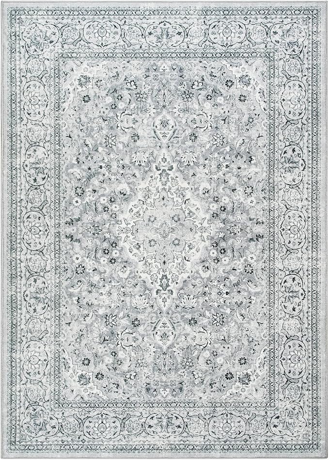 Goideal Washable Rug 5x7, Gray Area Rugs Non Slip, Indoor Low Pile Carpet with Rubber Backing for Living Room Kitchen Bathroom Entryway Office Bedroom