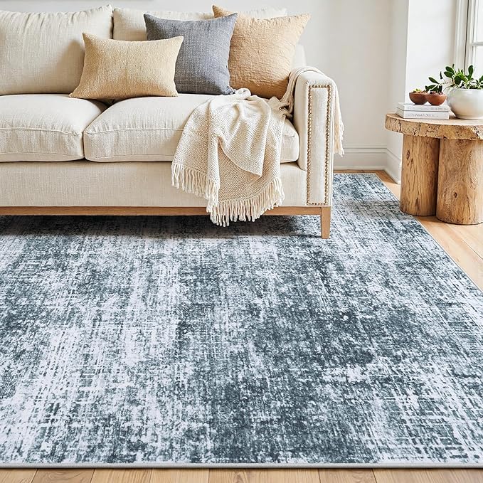 8x10 Area Rugs Washable Rug:Anti-Skid Abstract Modern Living Room Rug Soft Thin Carpets Indoor Floor Non-Shedding Carpet for Bedroom Dining Farmhouse Nursery Home Office(Light Slate Blue/White, 8x10)