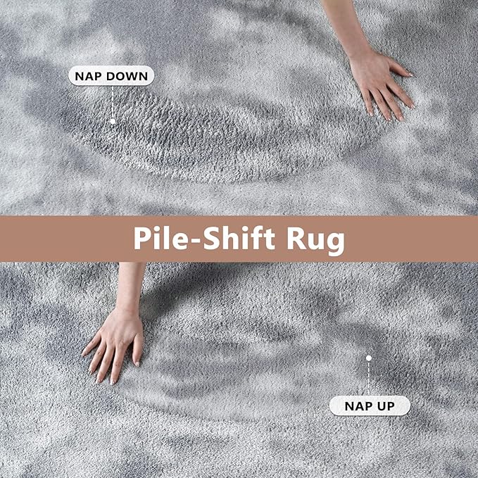 FinRèc 6x9 Washable Area Rugs for Bedroom Living Room, Low Pile Thin Ultra Soft Shag Rug, Non-Slip Carpet Indoor for Home Decor (Tie-dye Grey)