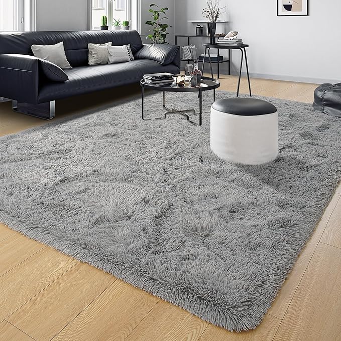 Tepook Super Soft Fluffy Rugs for Living Room, Area Rugs 8x10 for Bedroom, Modern Shaggy Rug Fuzzy Carpets for Kids, Plush Indoor Nursery Home Decor Rug with Non-Slip Bottom, Grey