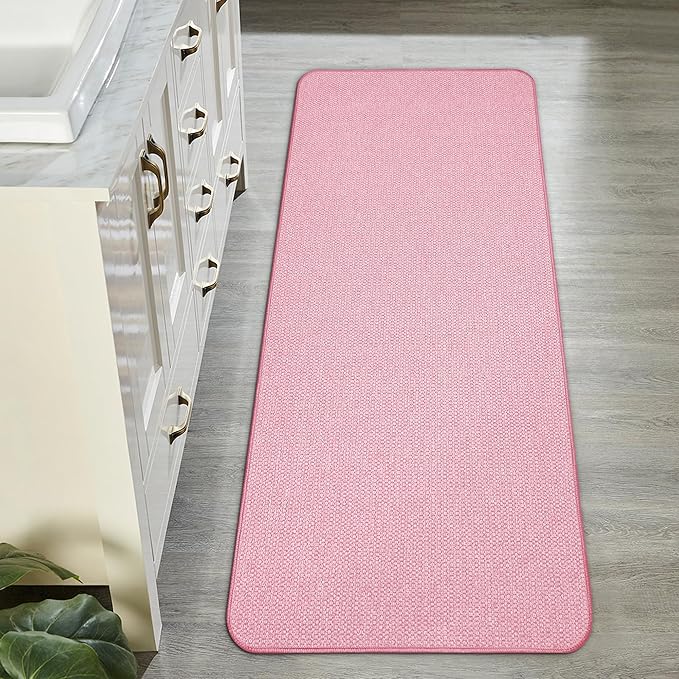 Bosap Bath Mat,Ultra Thin Bathroom Runner Rugs,Large Bath Mats for Bathroom,Quick Dry,Non-Slip,Machine Washable,Low Pile,Bath Rug,Shower Outside,Sink,Home Decor Accessories.Pink,1'9"x3'11"(21x47inch)