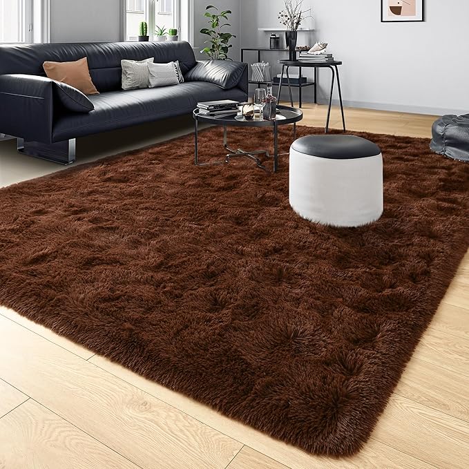 Tepook Super Soft Fluffy Rugs for Living Room, Area Rugs 8x10 for Bedroom, Modern Shaggy Rug Fuzzy Carpets for Kids, Plush Indoor Nursery Home Decor Rug with Non-Slip Bottom, Brown
