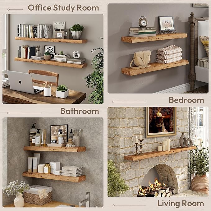 Marsmiles 40 inch Floating Shelves for Wall Elm Wood Live Edge Shelves Wall Mounted|Rustic Long Floating Shelves with Invisible Bracket for Bathroom Living Room Kitchen|Natural, 1 Pack