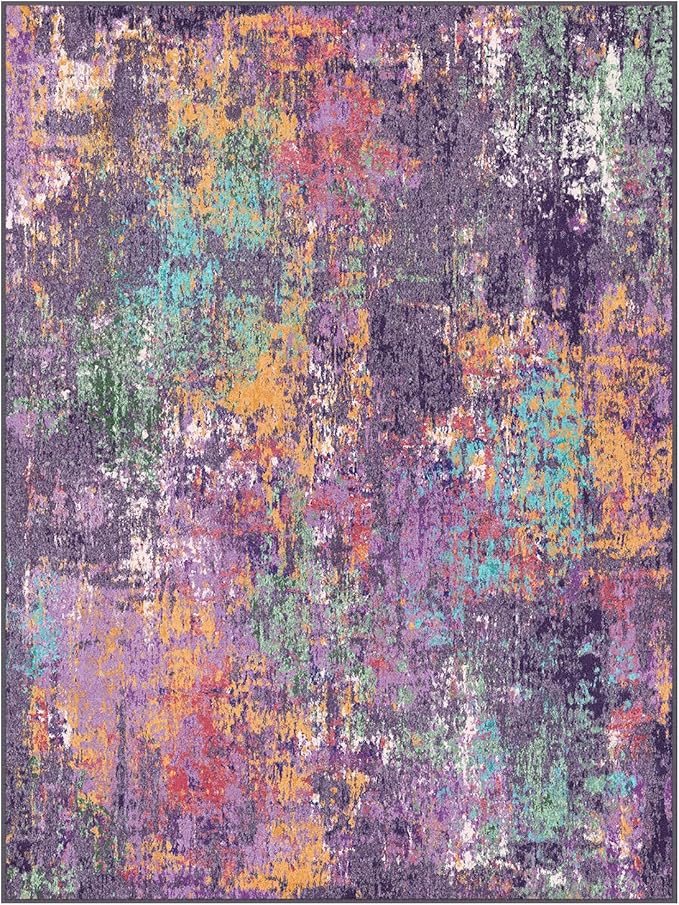 RELEANY Washable Area Rugs 5'x7' Non-Slip Modern Abstract Soft for Living Room Entryway Bedroom Nursery, Print Pattern, Purple Orange Blue Green Rust Red Colorful