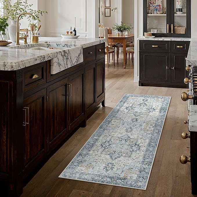 GENIMO Runner Rug 2x7, Machine Washable, Non Slip Vintage Hallway Runner Rug, Low Pile Lightweight Rugs for Entryway, Hallway, Corridor and Kitchen, Blue