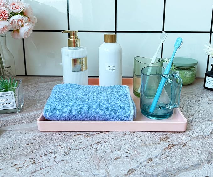 Pink Square Tray - 11 Inch Decorative Organizer Tray for Vanity, Bathroom Countertop, Coffee Table & Ottoman | Multi-Purpose Serving, Makeup, Jewelry, & Catch-All Tray for Home Decor