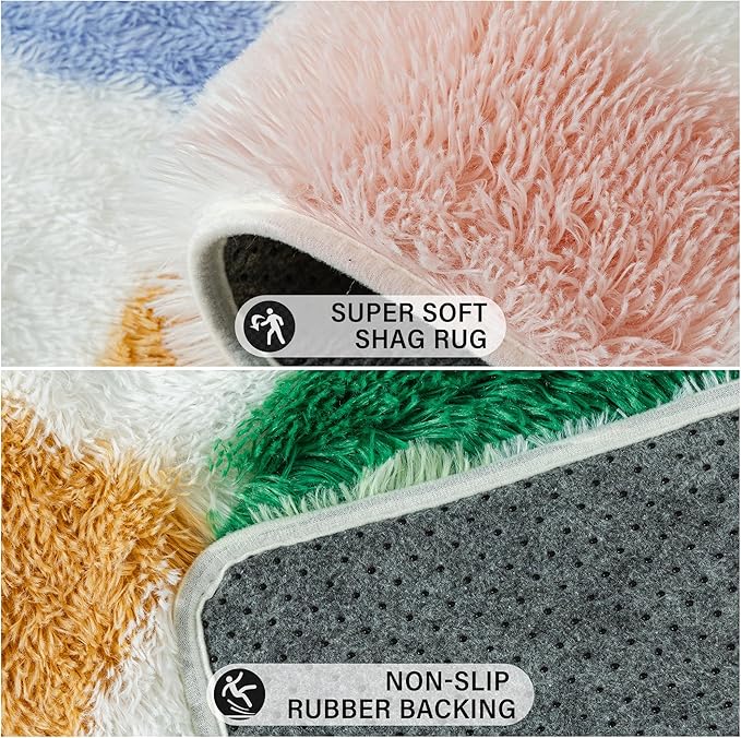 PureCozy Checkered Rug 9x12 for Living Room, Modern Neutral Shag Rug Washable Non-Slip Large Area Rug Super Soft Indoor Fuzzy Carpet Fluffy Rugs for Bedroom Home Aesthetic Decor