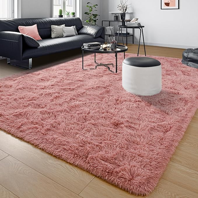 Tepook Super Soft Fluffy Rugs for Living Room, Area Rugs 8x10 for Bedroom, Modern Shaggy Rug Fuzzy Carpets for Kids, Plush Indoor Nursery Home Decor Rug with Non-Slip Bottom, Blush