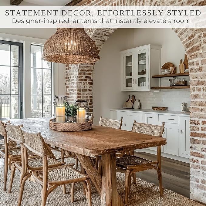Rustic Farmhouse Lantern Decor Set of 2 - Stylish Decorative Lanterns for Your Living Room, Fireplace Mantle or Kitchen Dining Table - Modern Indoor/Outdoor Coffee Table Decor for Your Entire Home