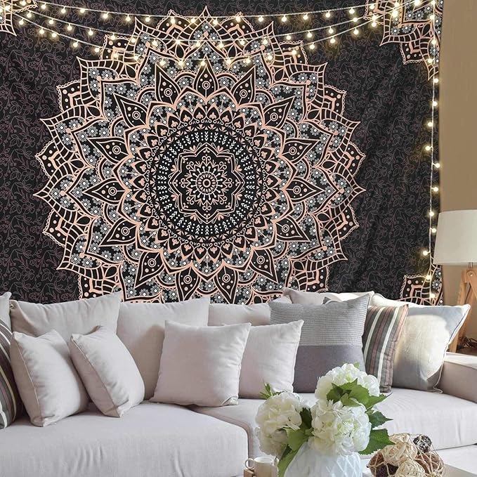Edeesky Black Mandala Tapestry Wall Hanging Psychedelic Wall Tapestry Aesthetic Indian Hippie Decor Bohemian Art Boho Home Decoration for Bedroom,Living Room,Dorm