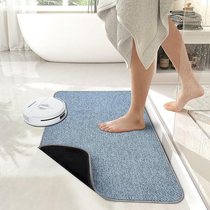 Bosap Bath Mat,Ultra Thin Bathroom Runner Rugs,Large Bath Mats for Bathroom,Quick Dry,Non-Slip,Machine Washable,Low Pile,Bath Rug,Shower Outside,Sink,Home Decor Accessories.Blue,1'5"x2'11"(17x35inch)