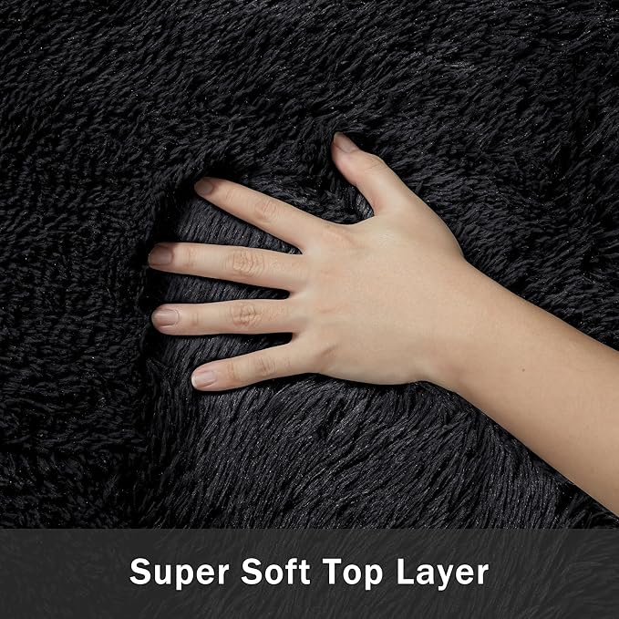 6x9 Area Rug for Living Room:Ultra Soft Fluffy Shag Black Rugs,Large Fuzzy Plush Indoor Non Slip Carpet Washable Rug for Bedroom Kids Nursery Office Dorm Modern Decor(Black 6'x9')