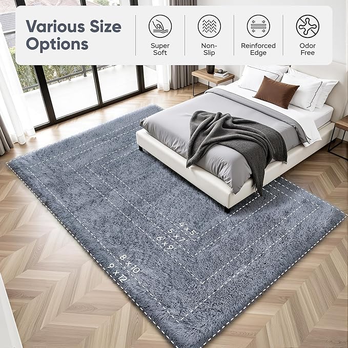 Area Rug for Living Room Bedroom: 5x7 Grey Soft Fluffy Shag Upgrade Non-Slip High Pile Carpet Large Fuzzy Plush Indoor Floor Decor Shaggy Rug for Kid Boys Girls Dorms Playroom Nursery Modern Home