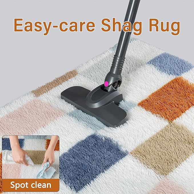 PureCozy Checkered Rug 4x6 for Living Room, Modern Rainbow Shag Rug Super Soft Washable Fluffy Rugs Indoor Fuzzy Carpet for Bedroom Home Dorm Aesthetic Decor