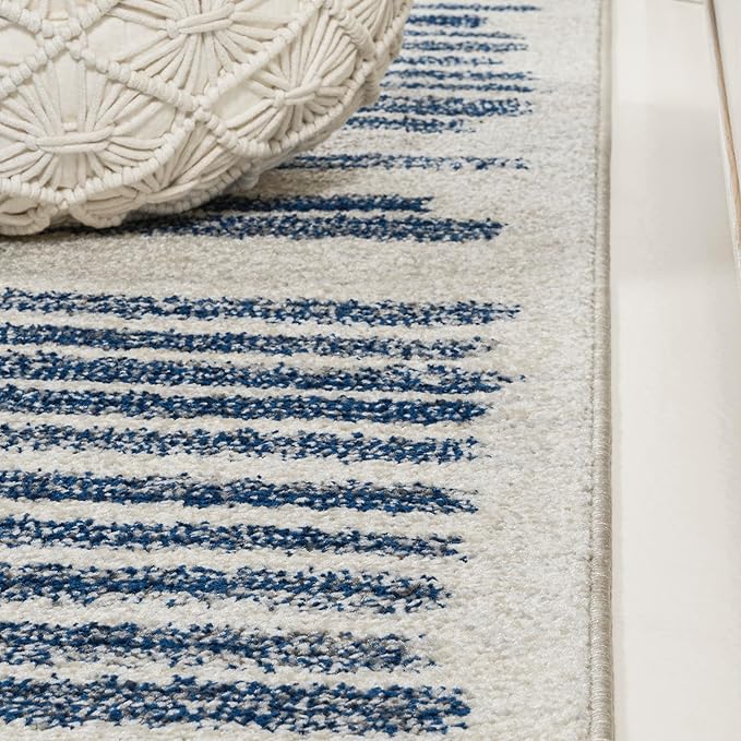 JONATHAN Y Khalil Modern Berber Stripe Cream/Navy Runner Rug, 2x8, Contemporary, Bohemian, Easy-Cleaning for Living Room, Bedroom, Kitchen, Pet Friendly, Non-Shedding (MOH207E-28)