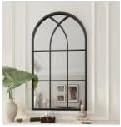 Rowjut Arched Wall Mirror 38" x 24" Window & Wall Decorative Mirrors, Iron Framed Window Pane Mirror, Arched Top Wall Mirror for Entryway Living Room, Bedroom, Fireplace (Black)