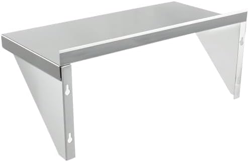 Empura 12" x 24" Stainless Steel Wall Mount Shelf with Backsplash | Commercial Floating Hanging Storage Organizer for Kitchen Laundry Utility Room | 24"W x 12"D x 13"H, 210 lb Capacity, 18 Gauge, NSF