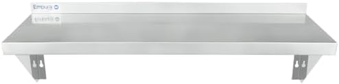 Empura 12" x 36" Stainless Steel Wall Mount Shelf with Backsplash | Commercial Floating Hanging Storage Organizer for Kitchen Laundry Utility Room | 36"W x 12"D x 13"H, 230 lb Capacity, 18 Gauge, NSF