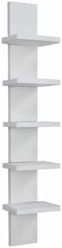 Danya B 5 Tier Wall Shelf Unit Narrow Smooth Laminate Finish - Vertical Column Utility Shelf Floating Storage Home Decor Organizer 5.1" x 6" x 30" (White)