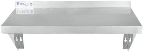Empura 12" x 24" Stainless Steel Wall Mount Shelf with Backsplash | Commercial Floating Hanging Storage Organizer for Kitchen Laundry Utility Room | 24"W x 12"D x 13"H, 210 lb Capacity, 18 Gauge, NSF