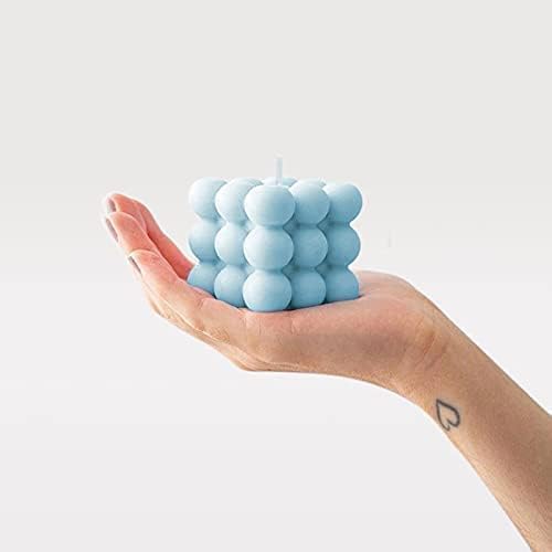 Blue Bubble Candle Gifts - Fresh Scented Scandinavian Cube Candles, Danish Pastel Decor for Room/Bathroom & Floating Shelves, Valentine Gifts for Women 2PCS