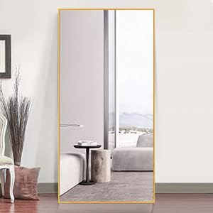 NeuType Floor Mirror Full Length Mirror, Large Body Dressing Long Wall Bathroom Standing Mirrors for Bedroom, Metal Frame, Gold 71''x34'', No Stand (AA01037ZZE001-USAM017)