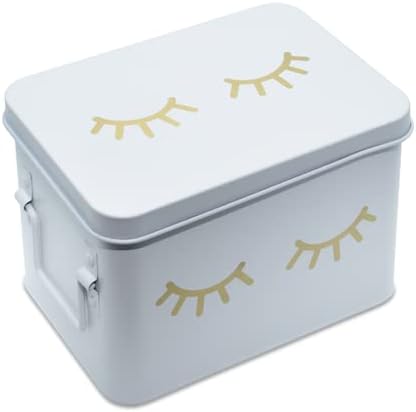 AQ Matte White & Gold Metal Storage Box - Removable Tray, Multipurpose Tin with Secure Lid for Cosmetics, Makeup, Toiletries, First Aid - Cute First Aid Box Tin, Minimalist Design