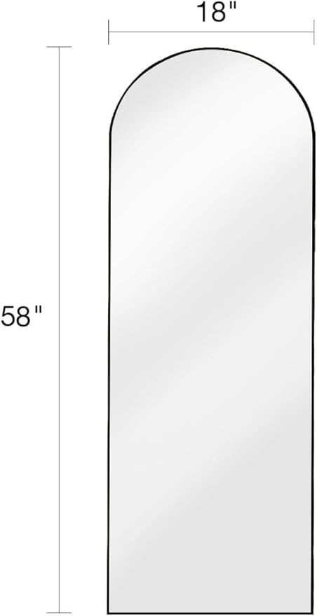 DMWOODFL 58"x18" Arched Full Length Mirror - Wall/Floor Mounted with Stand, Shatter-Proof Glass & Aluminum Frame, Large Body Mirror for Bedroom, Living Room, Entryway or Cloakroom, Black