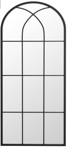Rowjut Black Arched Wall Mirror 56“ x 22”,Wall Decorative & Window Mirror with Iron Framed Window Pane Inspiration, Ideal for Foyer, Living Room, Bedroom & Fireplace to Create a Cozy Home!