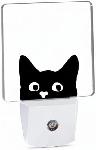 Black Cat Cute Dusk to Dawn Night Light, Auto Sensor Lamp Home Indoor Stairway Kitchen Corridor, Night Lights Plug into Wall Decor, Boys Girls Women Men Room Gifts