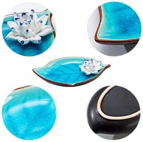Incense Holder for Sticks, Ceramic Incense Ash Catcher Tray, Leaf-Shape Tray and Lotus Sticks Holder (Sky Blue)