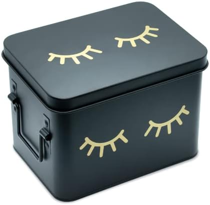 AQ Matte Black & Gold Metal Storage Box - Removable Tray, Multipurpose Tin with Secure Lid for Cosmetics, Makeup, Toiletries, First Aid - Cute First Aid Box Tin, Minimalist Design