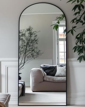 Antok Arched Full Length Mirror, 58"x21" Black Metal Frame Floor Mirror for Bedroom Living Room, Freestanding/Wall Mount/Leaning