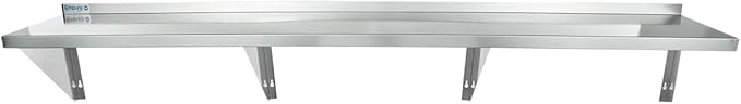 Empura 15" x 84" Stainless Steel Wall Mount Shelf with Backsplash | Commercial Floating Hanging Storage Organizer for Kitchen Laundry Utility Room | 84"W x 15"D x 16"H, 505 lb Capacity, 18 Gauge, NSF