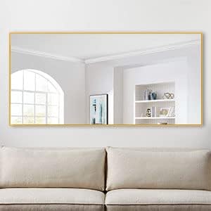 NeuType Floor Mirror Full Length Mirror, Large Body Dressing Long Wall Bathroom Standing Mirrors for Bedroom, Metal Frame, Gold 71''x34'', No Stand (AA01037ZZE001-USAM017)