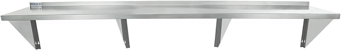 Empura 18" x 96" Stainless Steel Wall Mount Shelf with Backsplash | Commercial Floating Hanging Storage Organizer for Kitchen Laundry Utility | 96"W x 18"D x 15.75"H, 605 lb Capacity, 16 Gauge, NSF