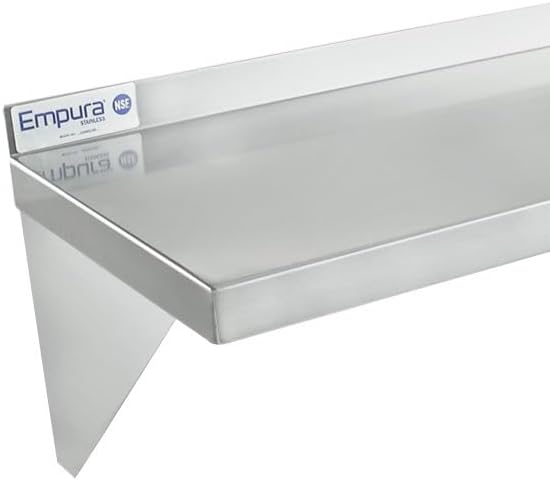 Empura 12" x 36" Stainless Steel Wall Mount Shelf with Backsplash | Commercial Floating Hanging Storage Organizer for Kitchen Laundry Utility Room | 36"W x 12"D x 13"H, 230 lb Capacity, 18 Gauge, NSF