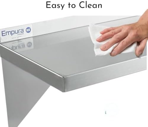 Empura 18" x 48" Stainless Steel Wall Mount Shelf with Backsplash | Commercial Floating Hanging Storage Organizer for Kitchen Laundry Utility | 48"W x 18"D x 15.75"H, 385 lb Capacity, 16 Gauge, NSF