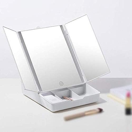 Lighted Large Vanity Makeup Dimmable Natural Light Touch Screen Dual Power Adjustable Stand with Cosmetic Organizer (Color : OneColor) (Blue)