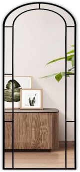 Rowjut Arched Wall Mirror 56" x 22" Window ＆ Wall Decorative Mirror, Iron Framed Window Pane Mirrors, Arched Top Wall Mirror for Entryway Living Room, Bedroom, Fireplace (Black)