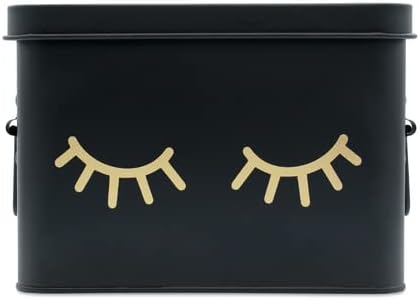 AQ Matte Black & Gold Metal Storage Box - Removable Tray, Multipurpose Tin with Secure Lid for Cosmetics, Makeup, Toiletries, First Aid - Cute First Aid Box Tin, Minimalist Design