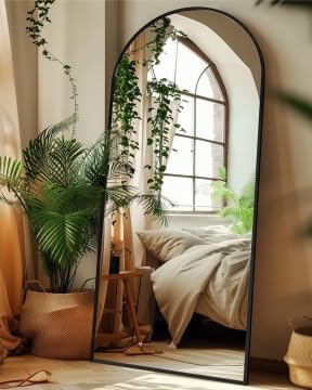 Antok Arched Full Length Mirror, 58"x21" Black Metal Frame Floor Mirror for Bedroom Living Room, Freestanding/Wall Mount/Leaning