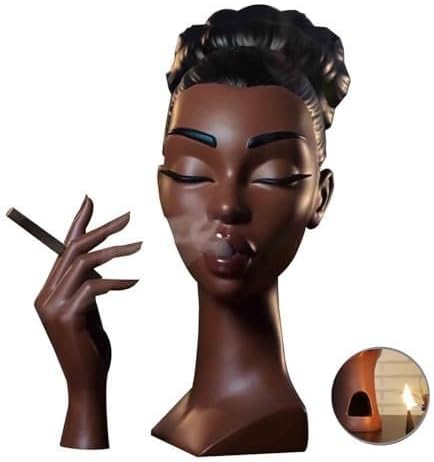 Incense Holder,Black Woman Smoking Head Incense Burner,Unique Home Gift,Desk Decor Suitable for Bedroom and Living Room