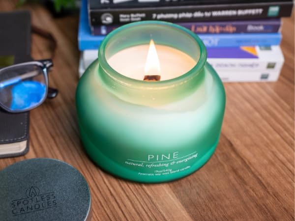 Pine Candle Large Volcano Jar -19oz 4"x5" Giant Candle with Wooden Wick, Gold Leaf Foil Gift Box & Highly Protective Shipping Box - Spotless Leopard