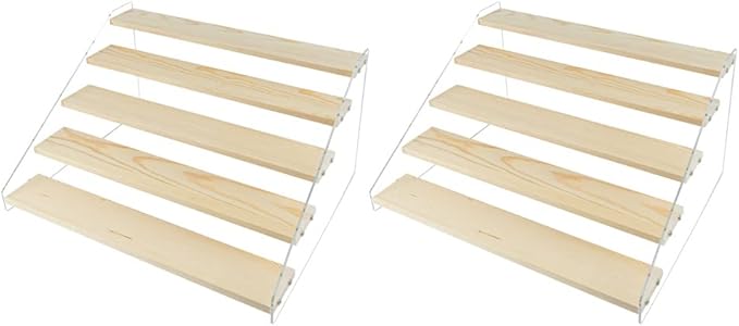 2 Pack Large 5 Tier Acrylic Display Stand 16*13*7.8 inches for Figures Wooden Risers Display Case for Craft Fair Acrylic Cupcake Stand for Dessert Table Cologne Organizer for Men