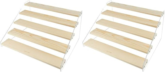 2 Pack Large 5 Tier Acrylic Display Stand 16*13*7.8 inches for Figures Wooden Risers Display Case for Craft Fair Acrylic Cupcake Stand for Dessert Table Cologne Organizer for Men