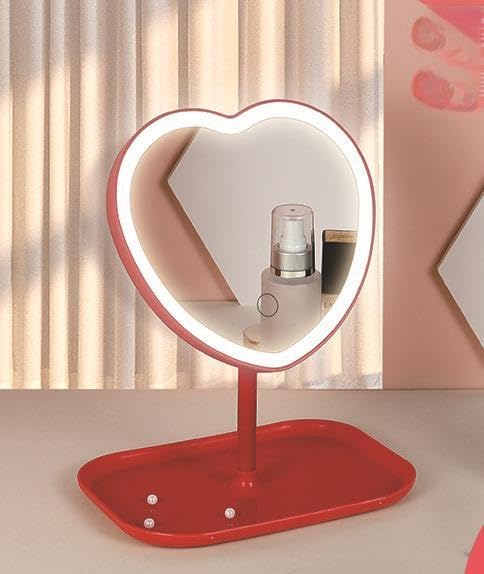 Makeup Mirror with Lights Heart Cosmetic Mirror with Organizer Adjustable Dimming Touch Sensor Miror, 180° Rotation (#2)