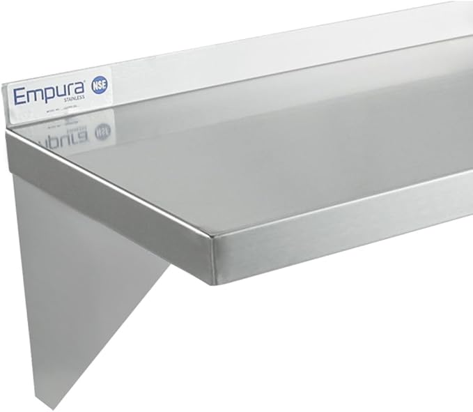 Empura 18" x 72" Stainless Steel Wall Mount Shelf with Backsplash | Commercial Floating Hanging Storage Organizer for Kitchen Laundry Utility | 72"W x 18"D x 15.75"H, 450 lb Capacity, 16 Gauge, NSF